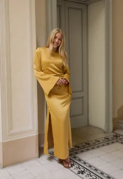 Ruched Satin Maxi Dress