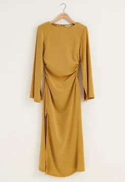Ruched Satin Maxi Dress