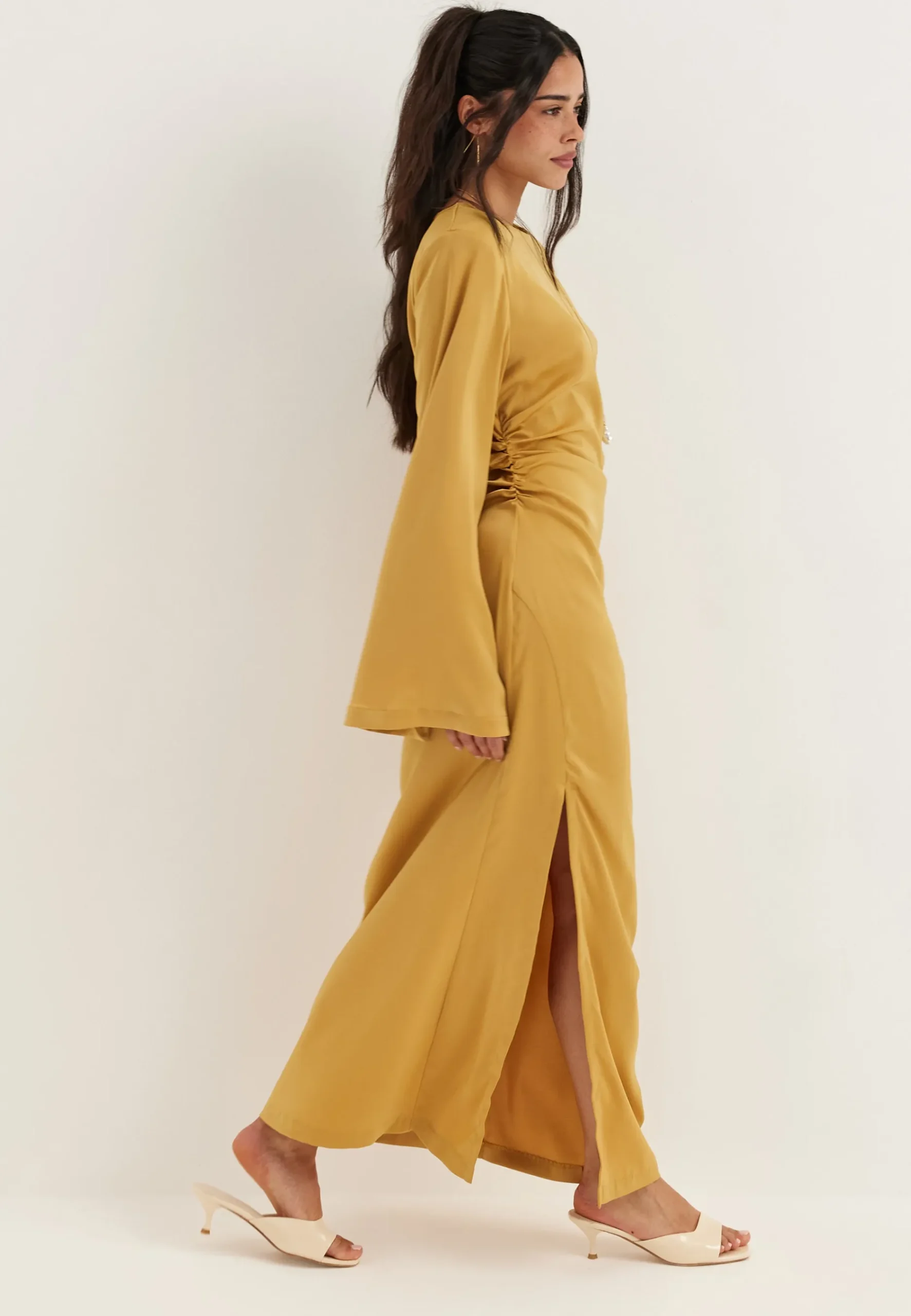 Ruched Satin Maxi Dress