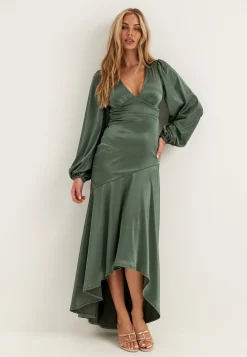 Satin Balloon Sleeve High Low