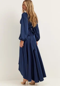 Satin Balloon Sleeve High Low