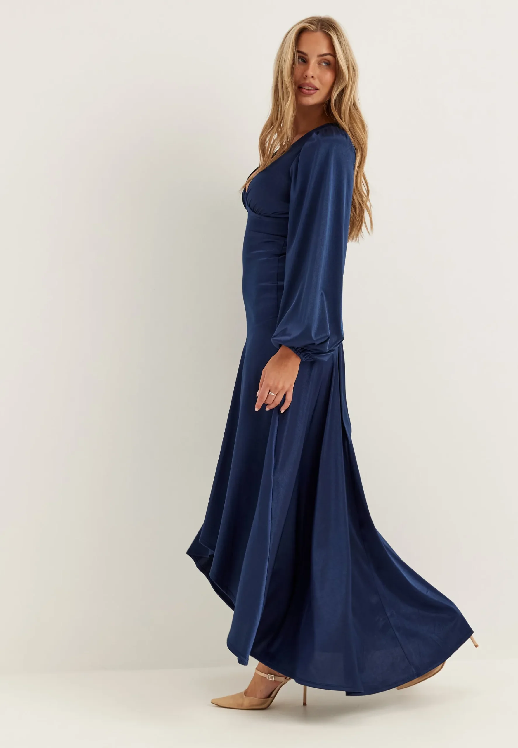 Satin Balloon Sleeve High Low