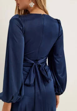 Satin Balloon Sleeve High Low