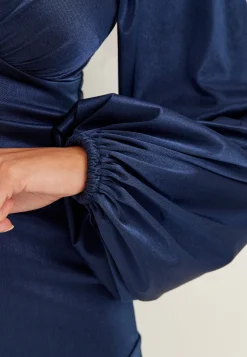 Satin Balloon Sleeve High Low