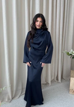 Satin Cowl Neck Midi Dress