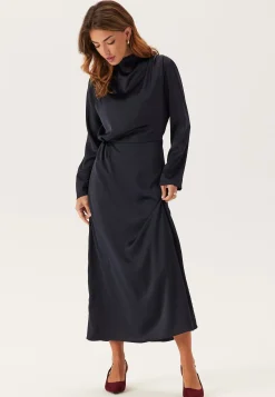 Satin Cowl Neck Midi Dress
