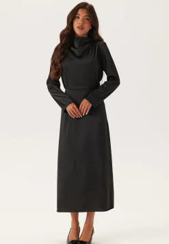 Satin Cowl Neck Midi Dress