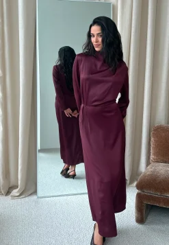 Satin Cowl Neck Midi Dress