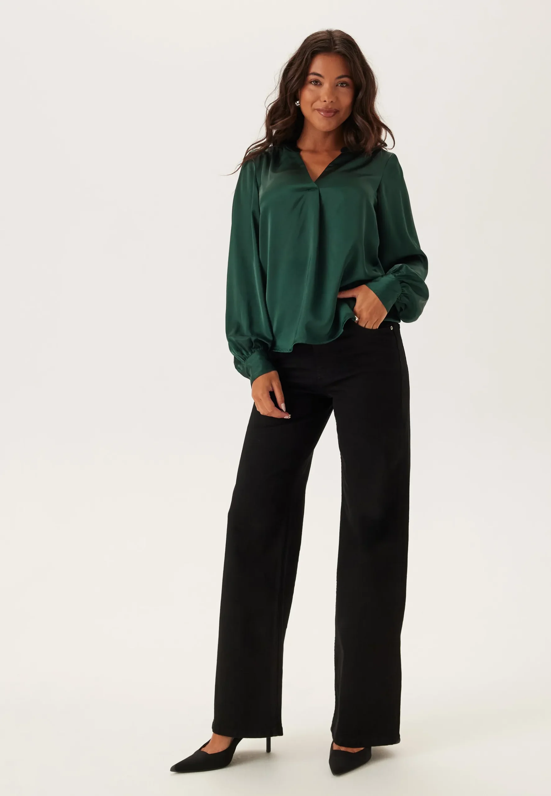 Satin Puff Sleeve Blouse