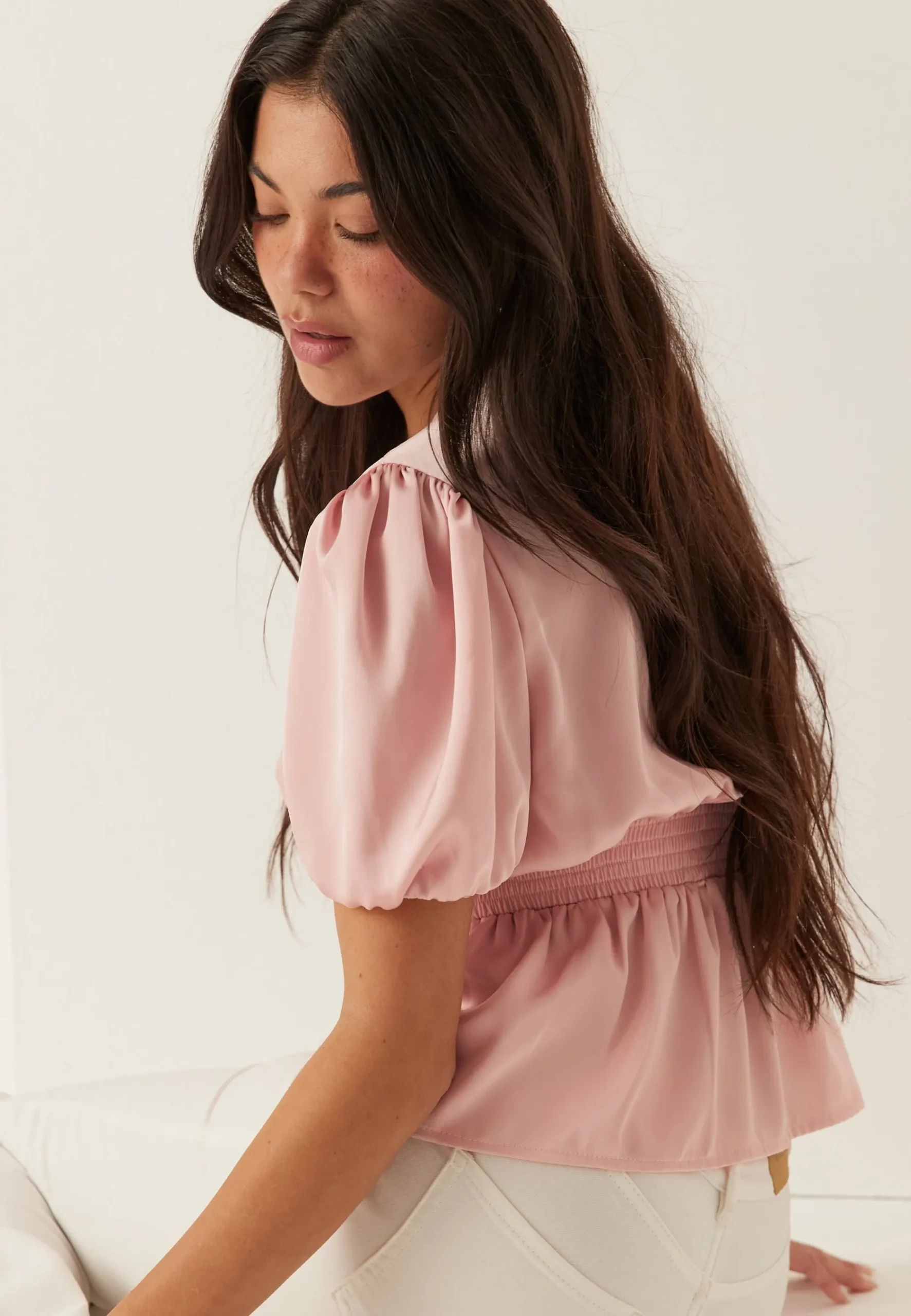 Satin Short Sleeve Blouse