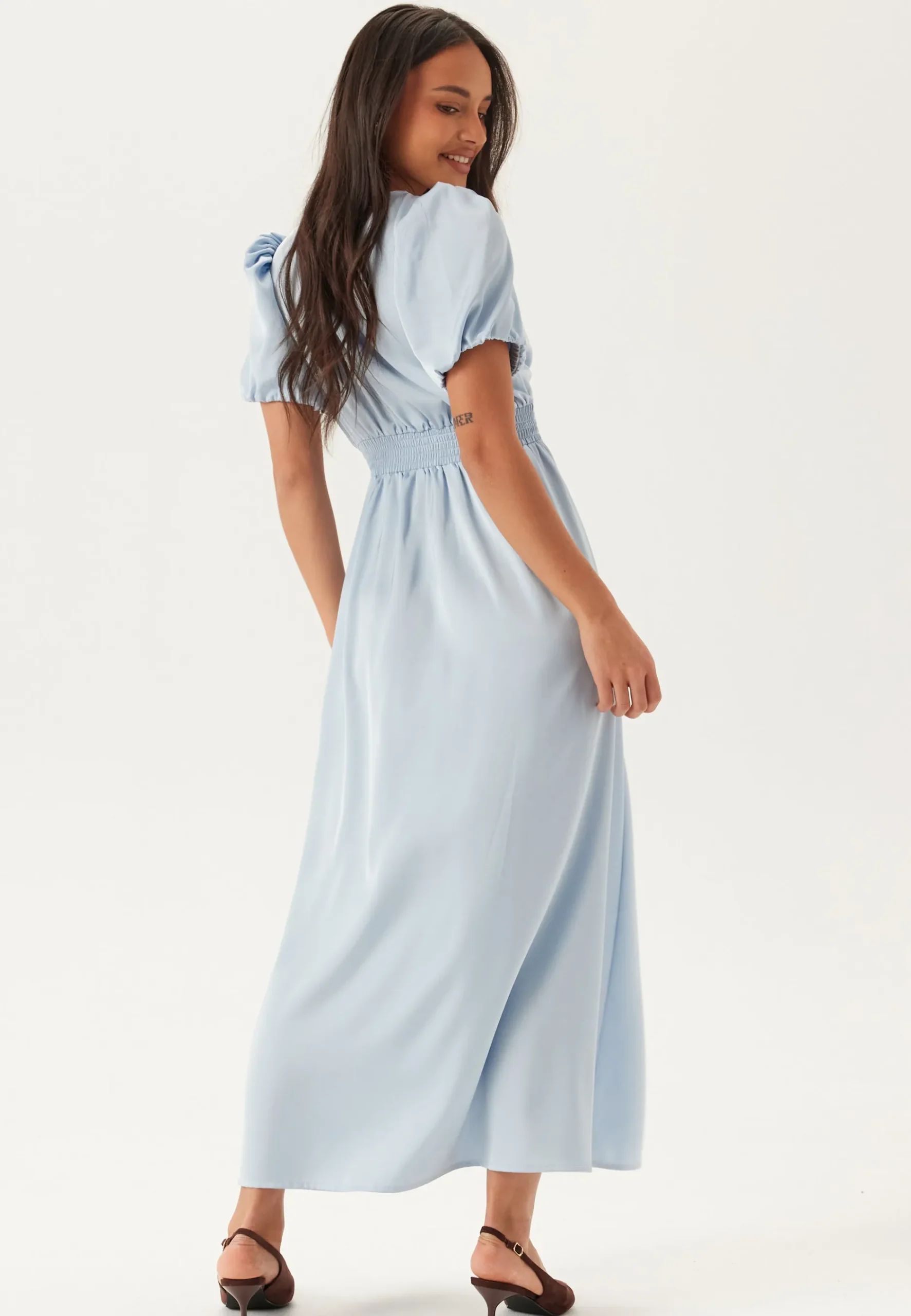 Satin Short Sleeve Maxi Dress