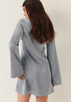 Satin Trumpet Sleeve Short Dress