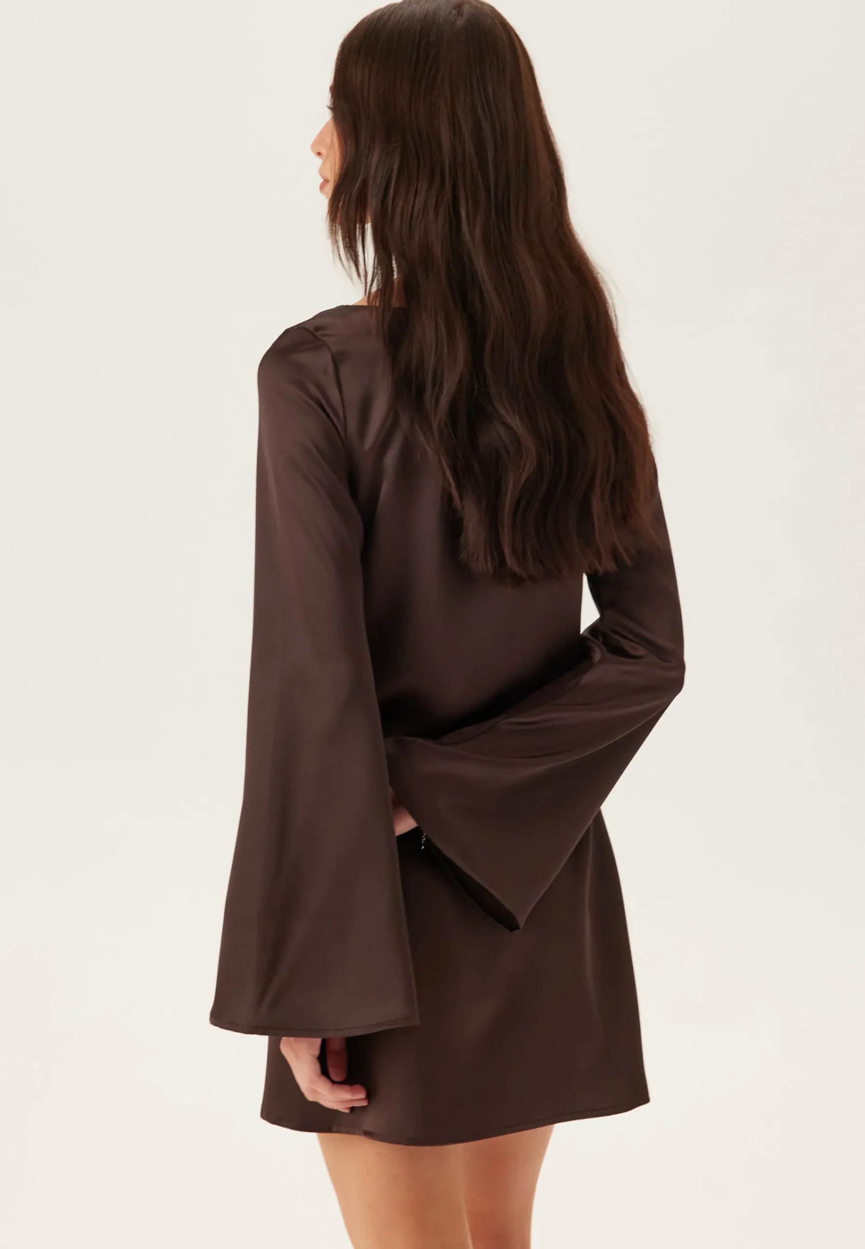 Satin Trumpet Sleeve Short Dress