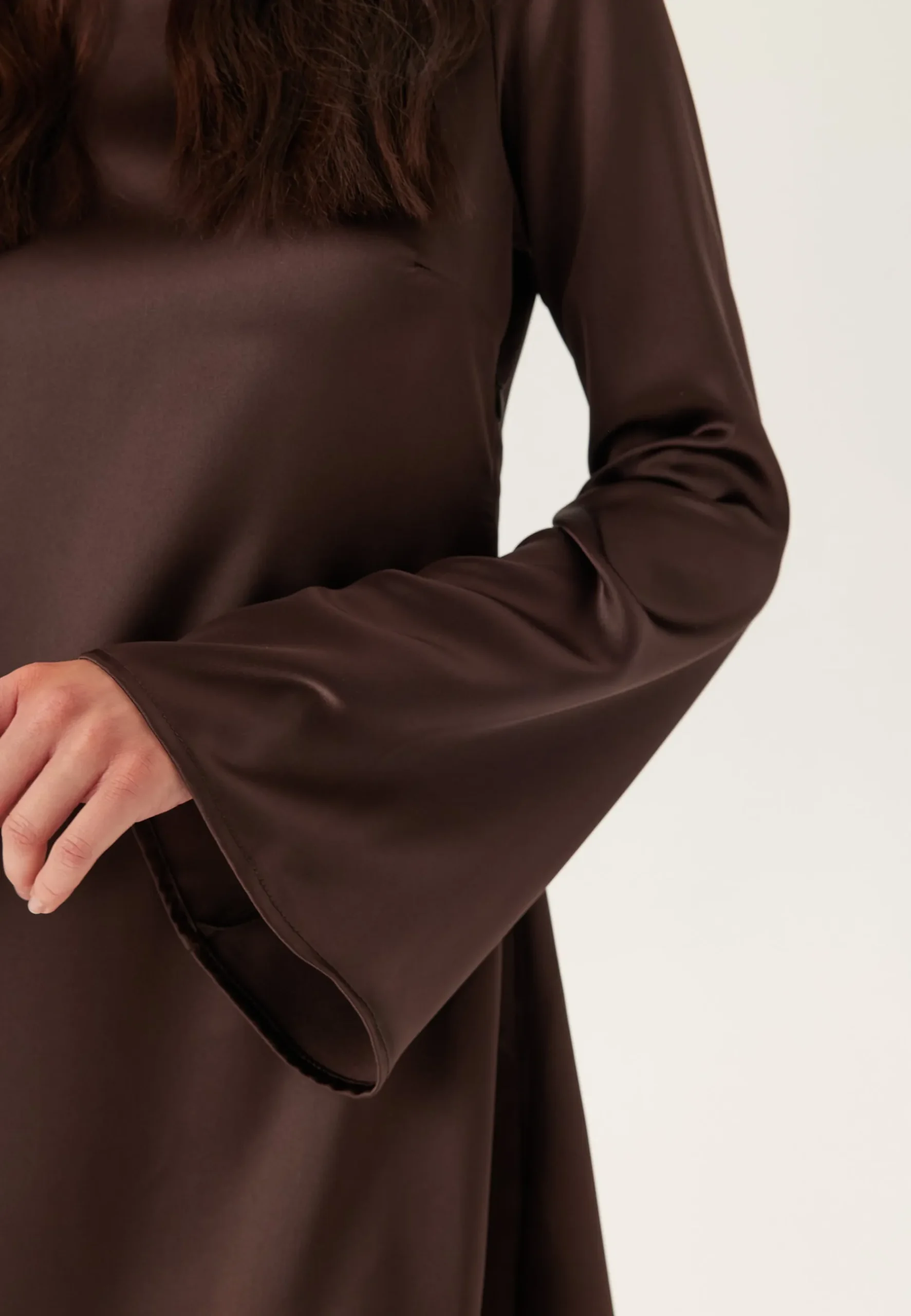 Satin Trumpet Sleeve Short Dress