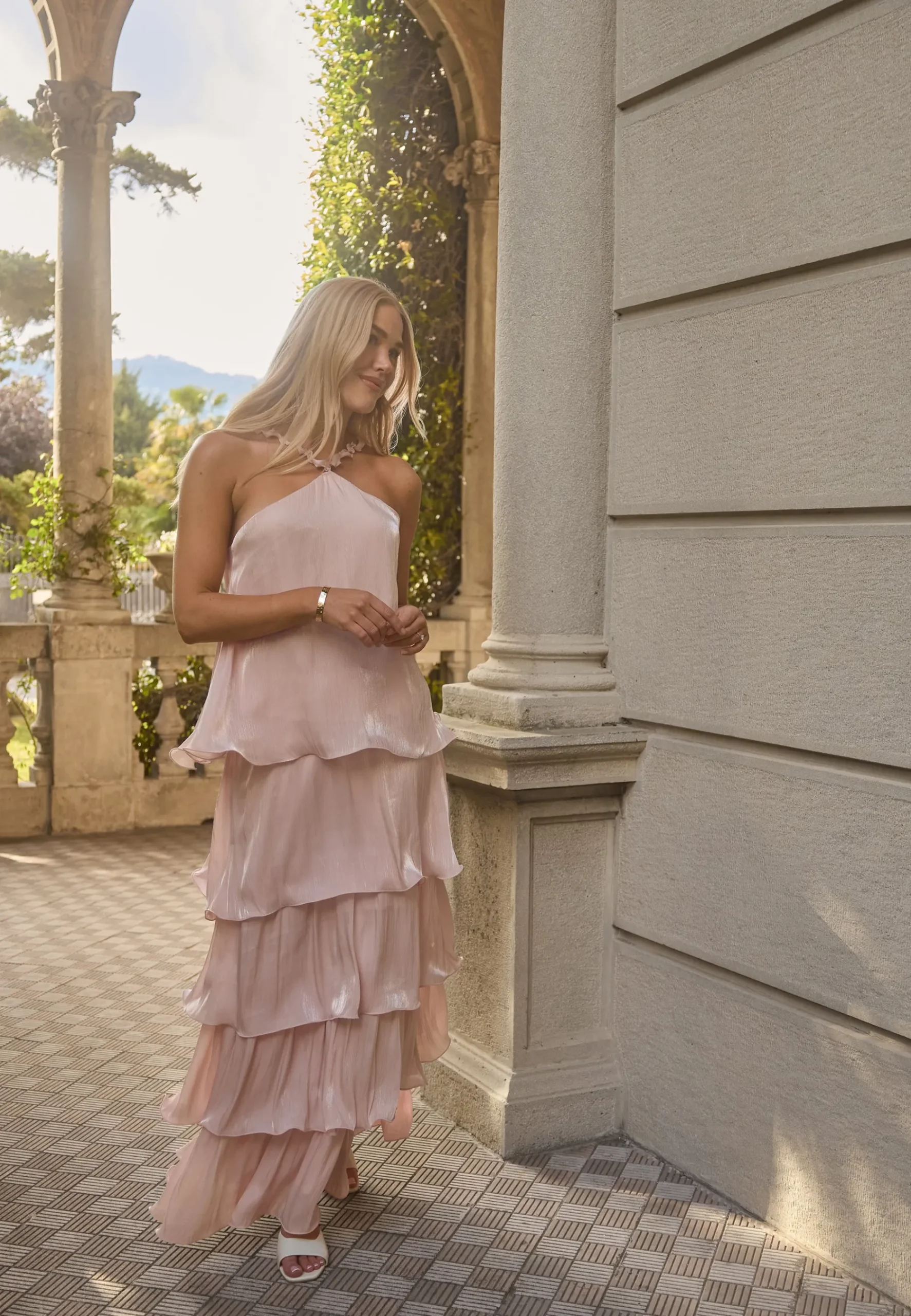 Shimmer Flounce Maxi Skirt