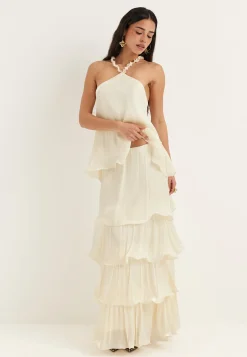 Shimmer Flounce Maxi Skirt