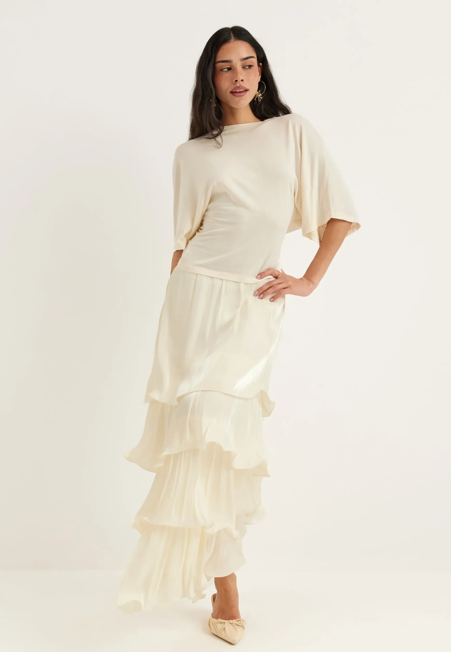 Shimmer Flounce Maxi Skirt