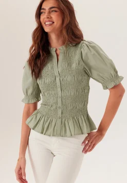 Short Sleeve Cotton Smock Blouse