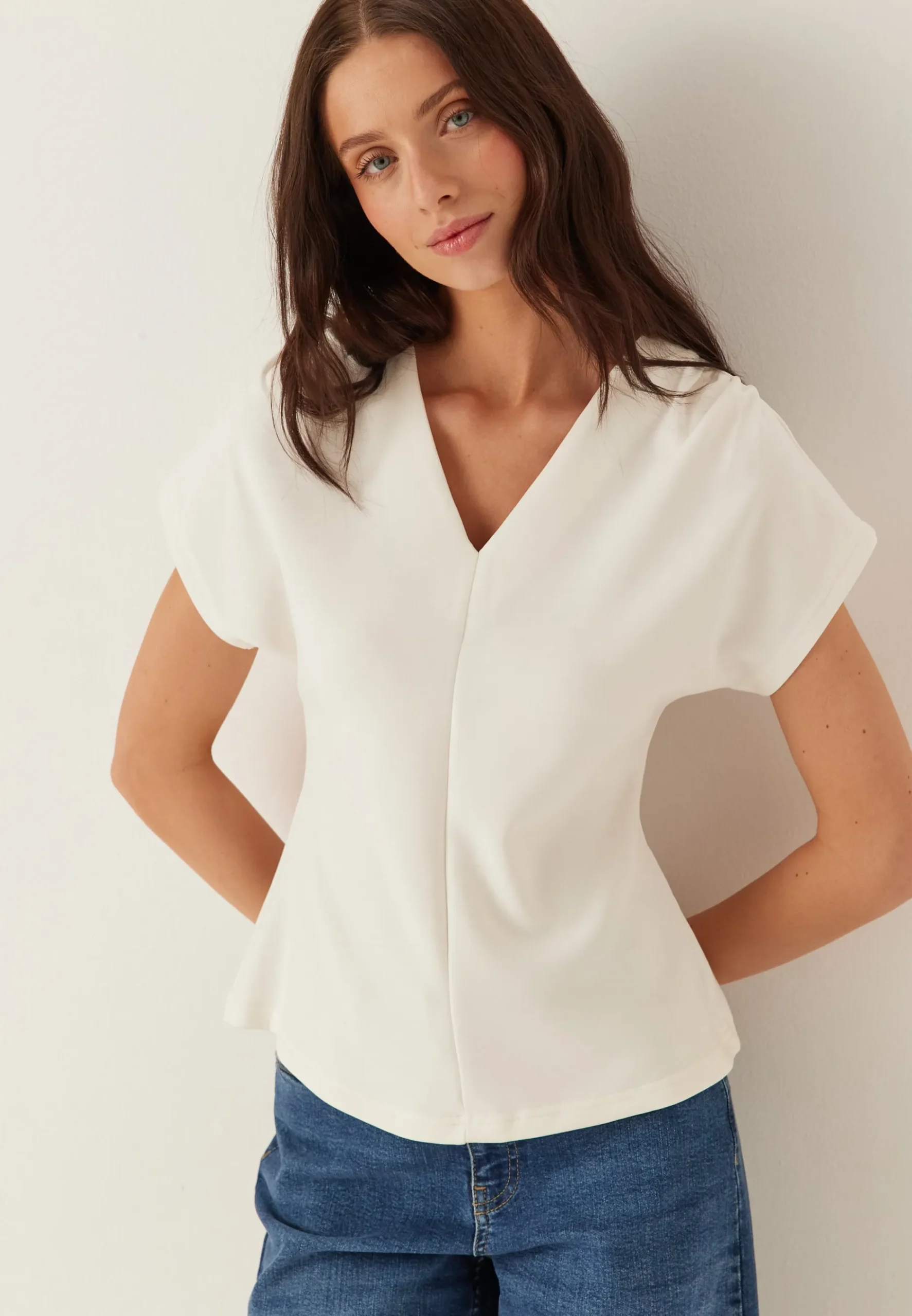 Slftenny Ss V-neck Gathered Top