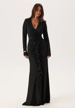 Sparkling Low V-neck Slit Gown