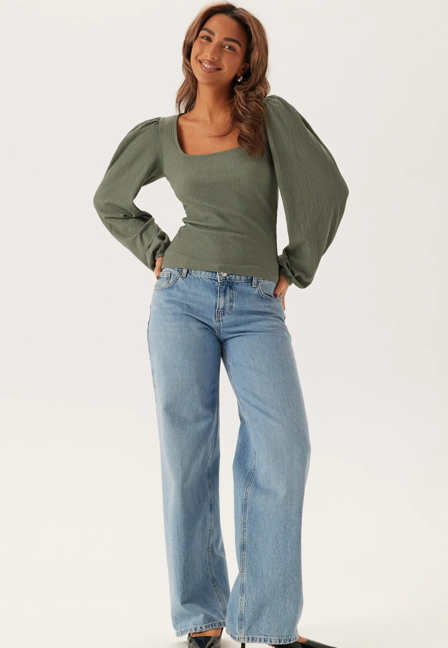 Square Neck Balloon Sleeve Top