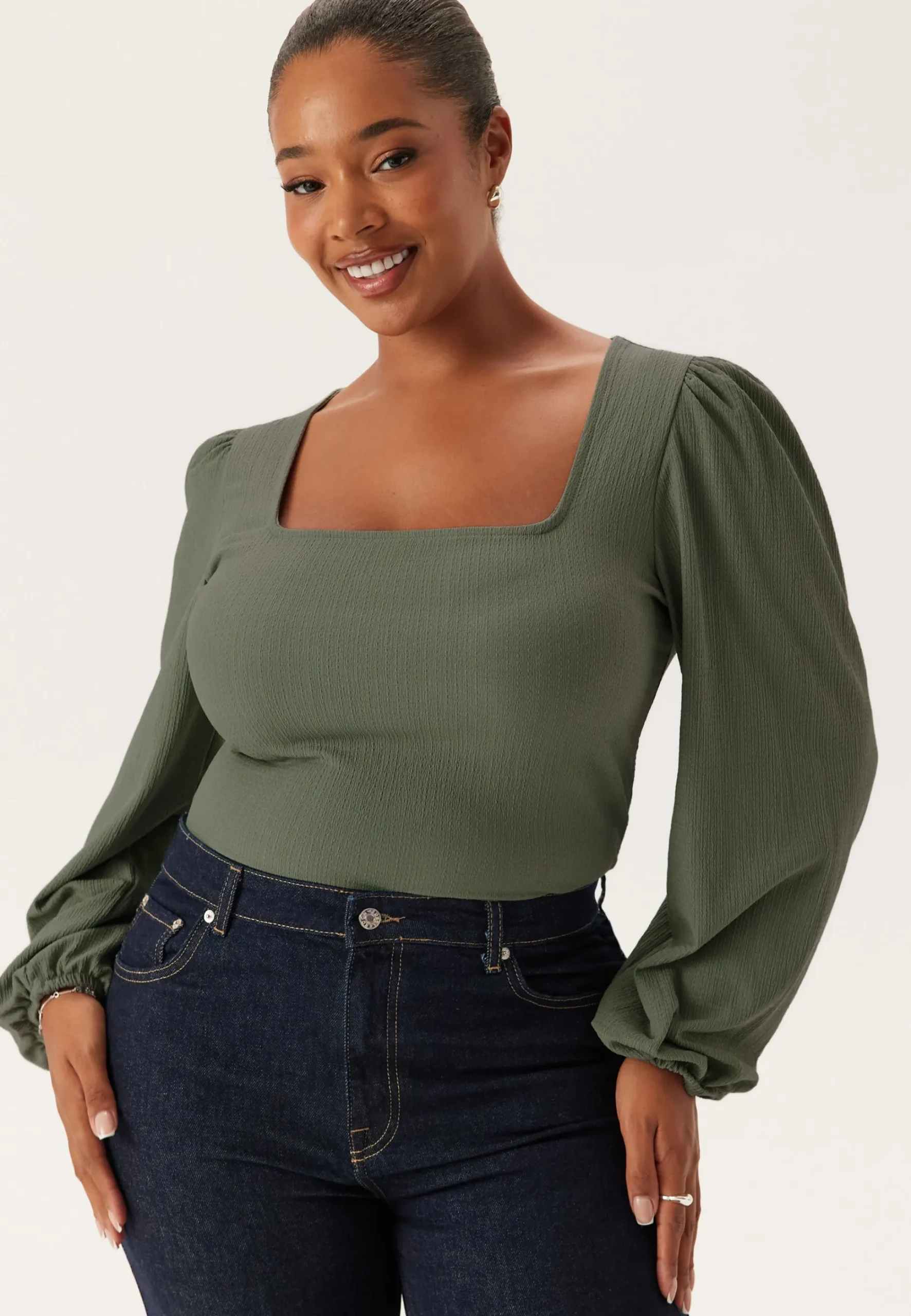 Square Neck Balloon Sleeve Top