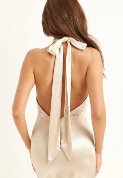 Stretch Satin Halterneck Gown