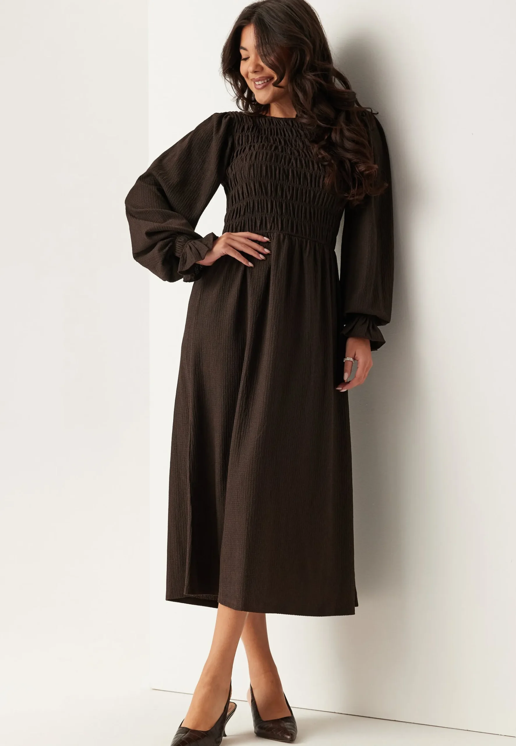 Structure Long Sleeve Midi Dress