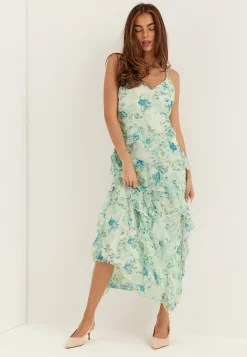 Vmsmilla S/L V-NECK LONG FRILL DRESS