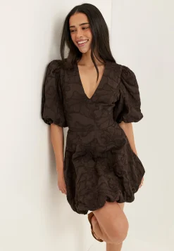 V-neck Bubble Hem Short Dress