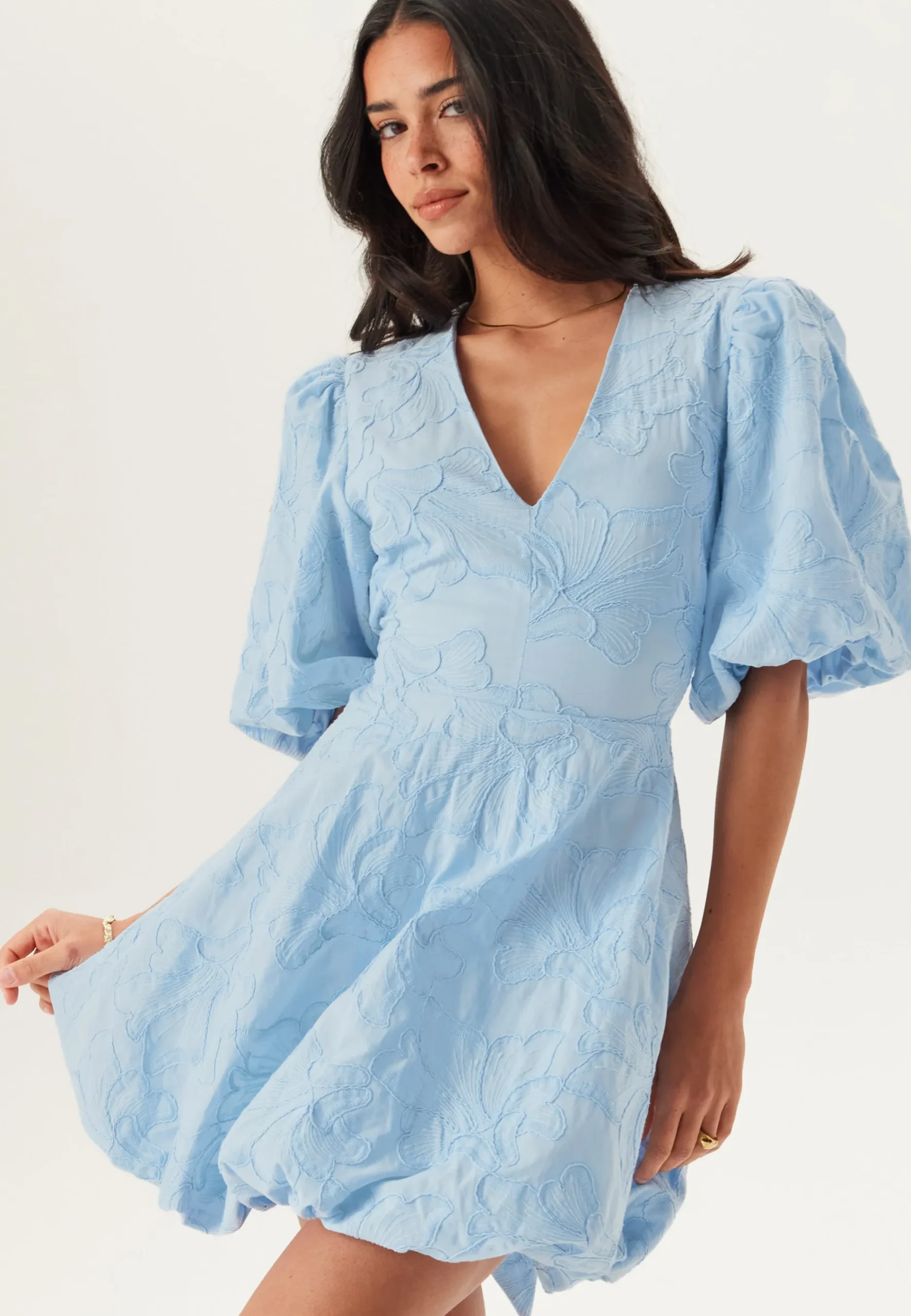 V-neck Bubble Hem Short Dress