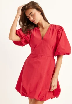 V-neck Bubble Hem Short Dress