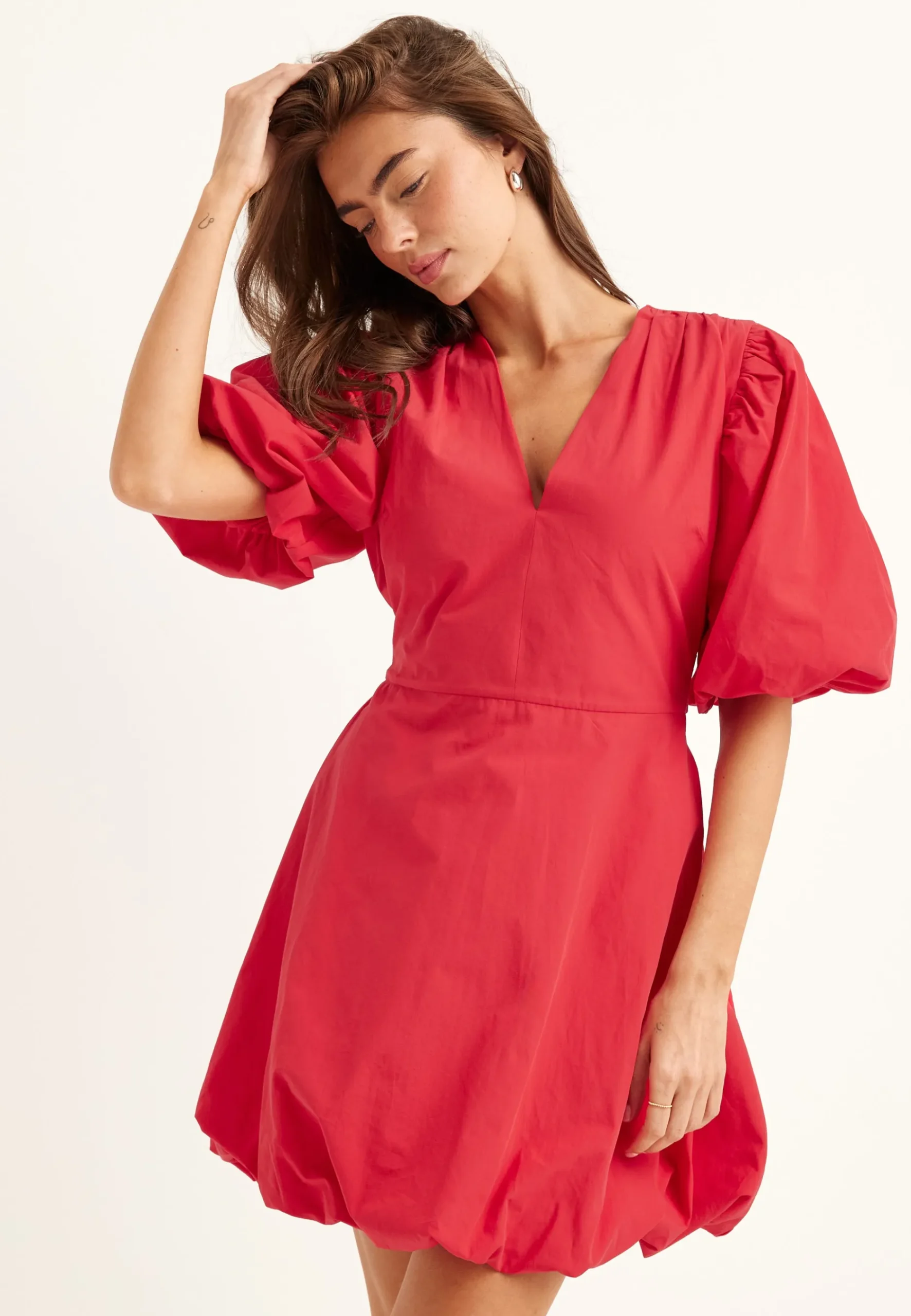 V-neck Bubble Hem Short Dress