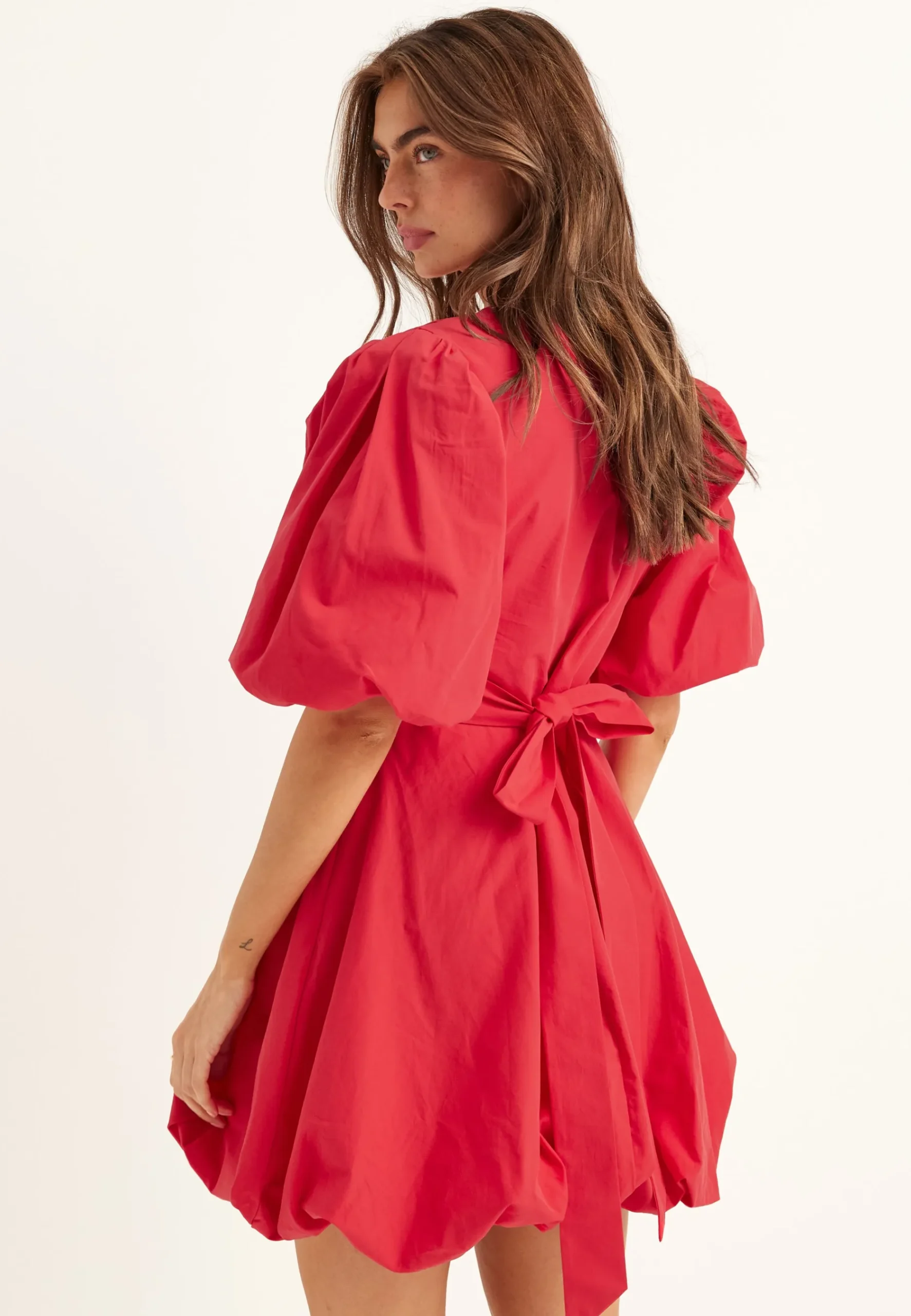 V-neck Bubble Hem Short Dress