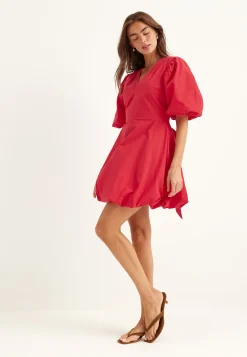 V-neck Bubble Hem Short Dress