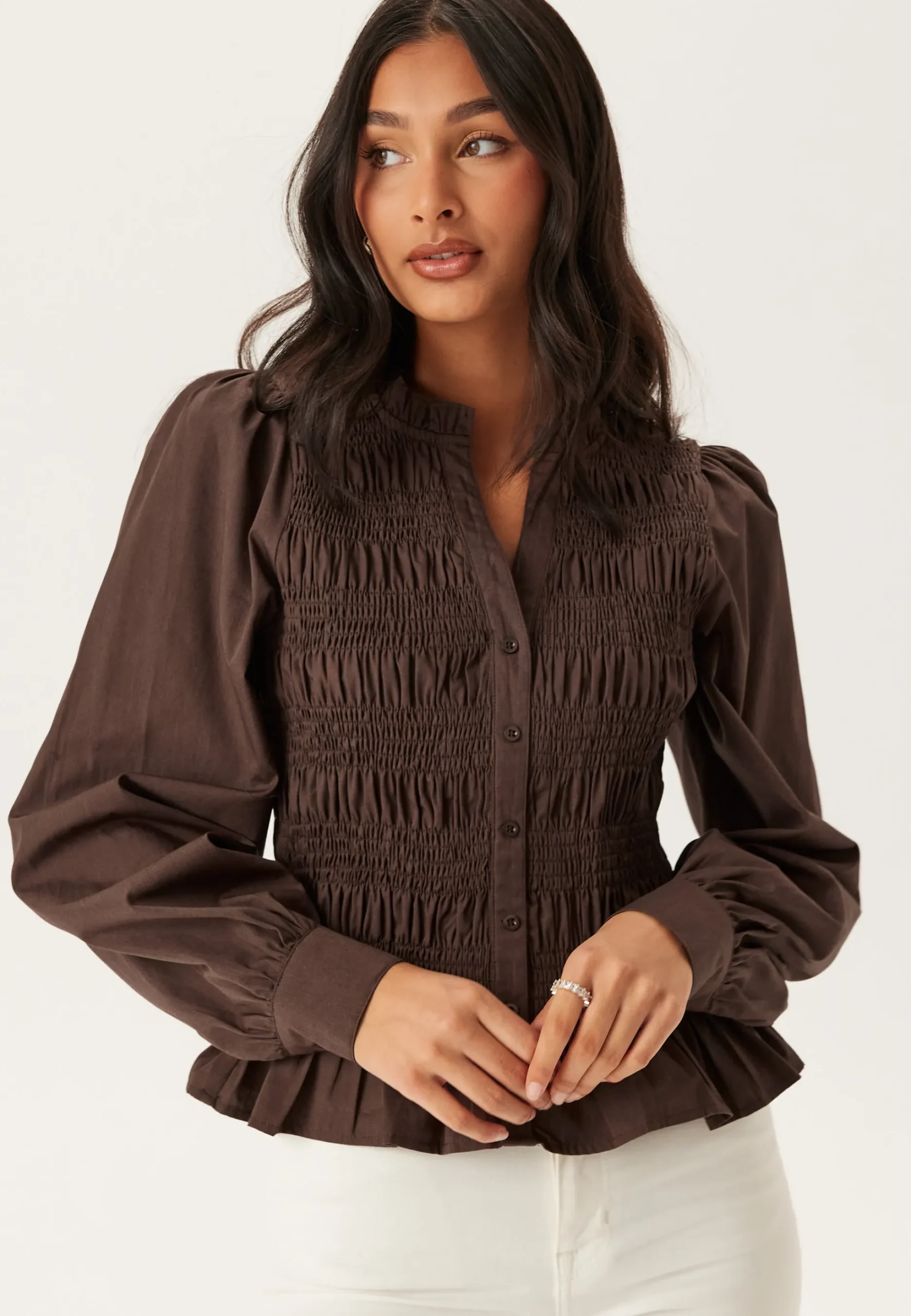 V-neck Cotton Smock Blouse