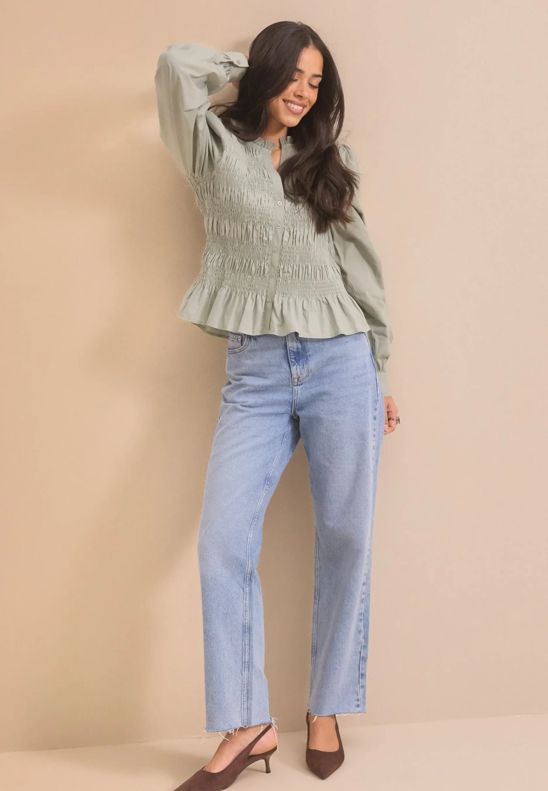 V-neck Cotton Smock Blouse