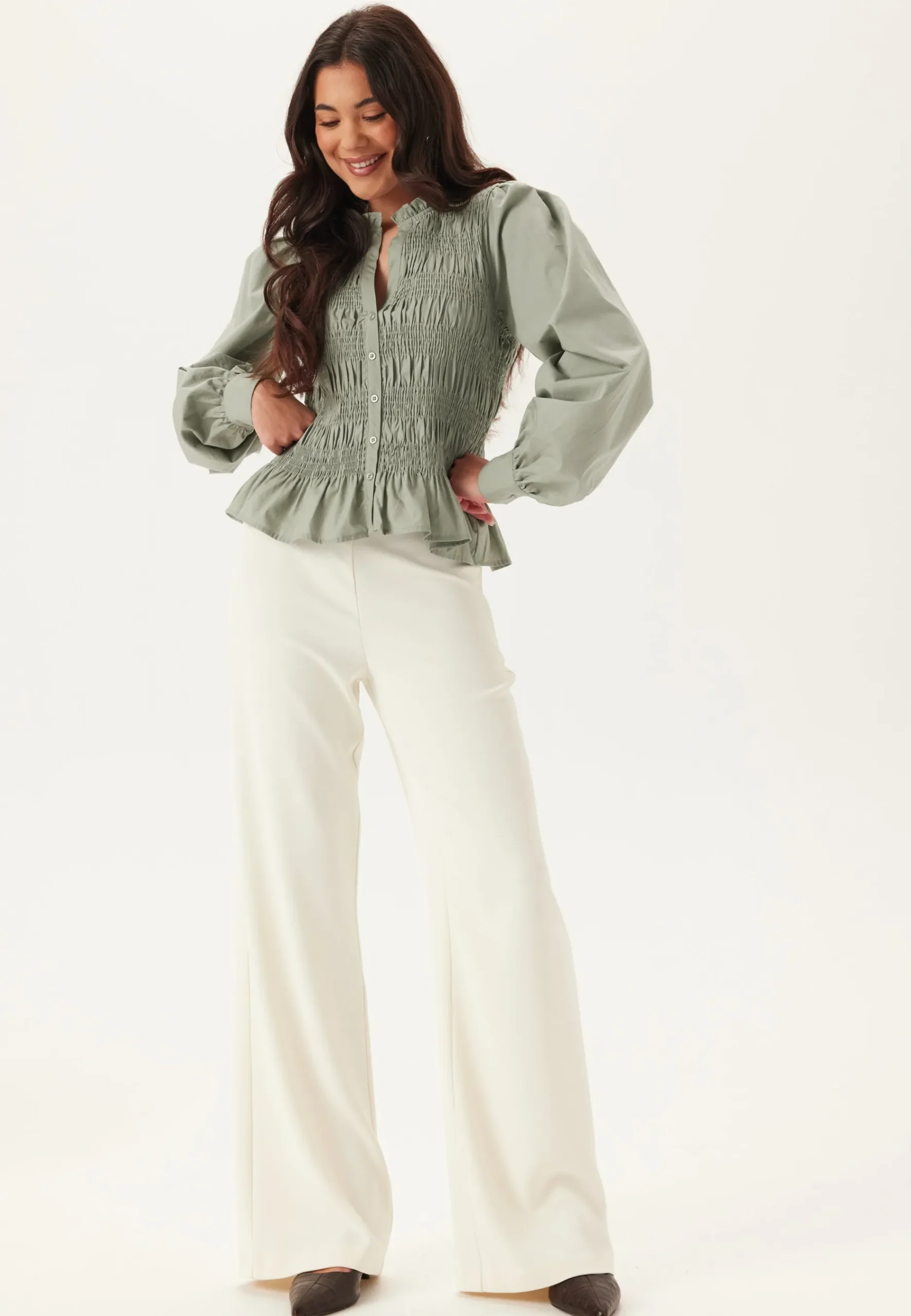 V-neck Cotton Smock Blouse