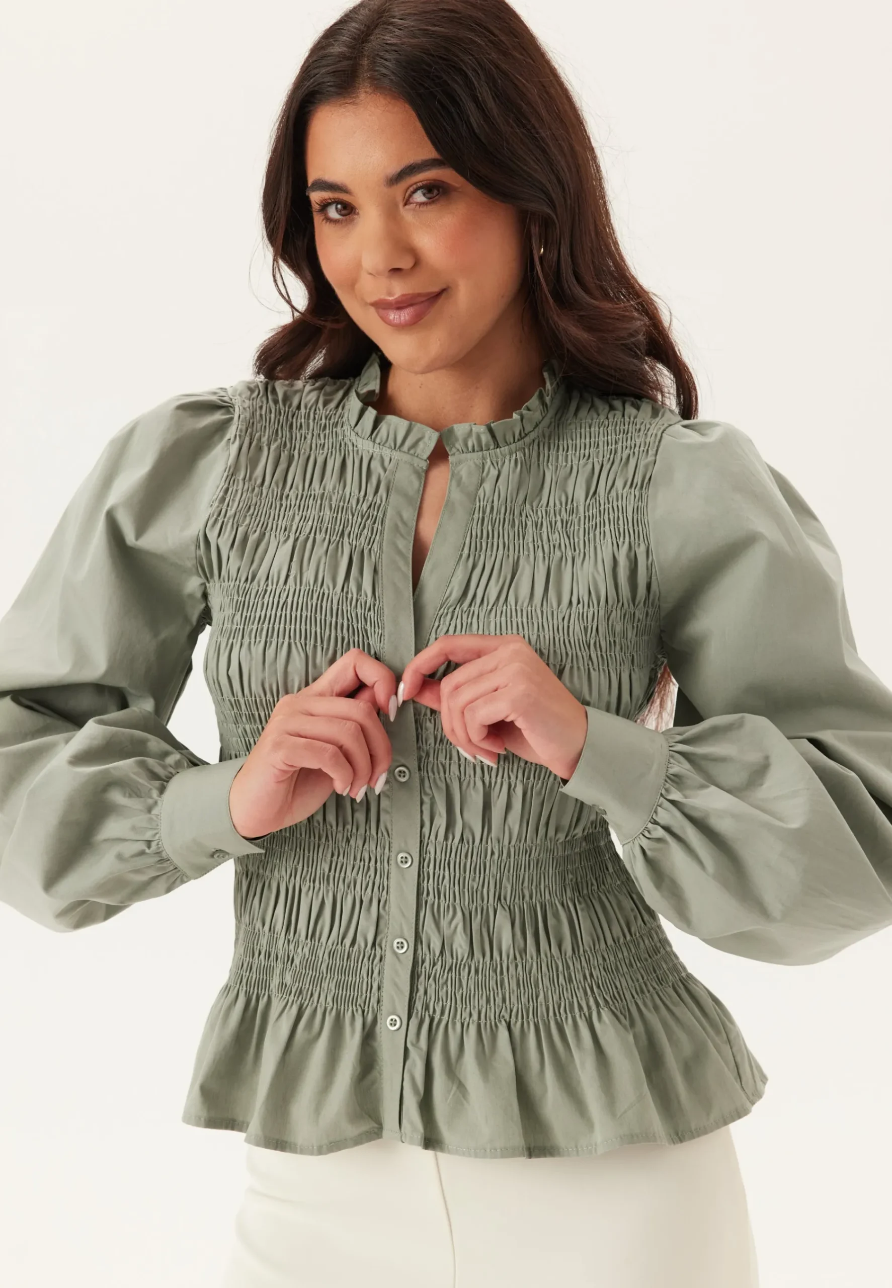 V-neck Cotton Smock Blouse
