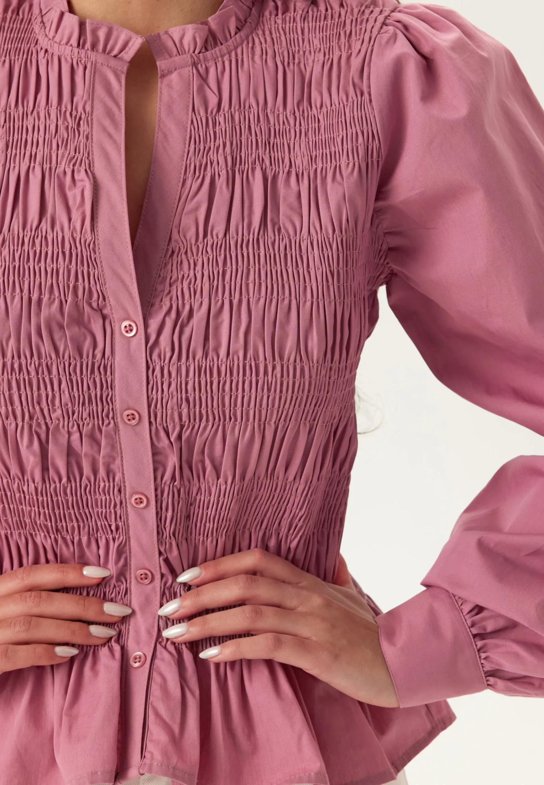 V-neck Cotton Smock Blouse