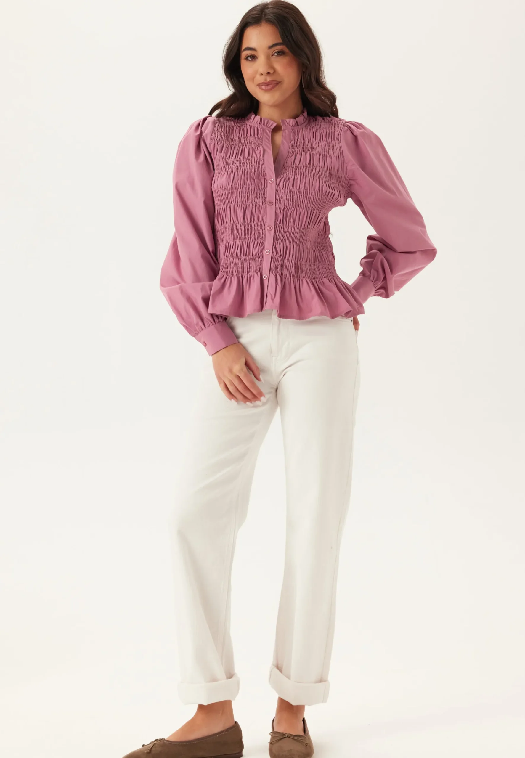 V-neck Cotton Smock Blouse