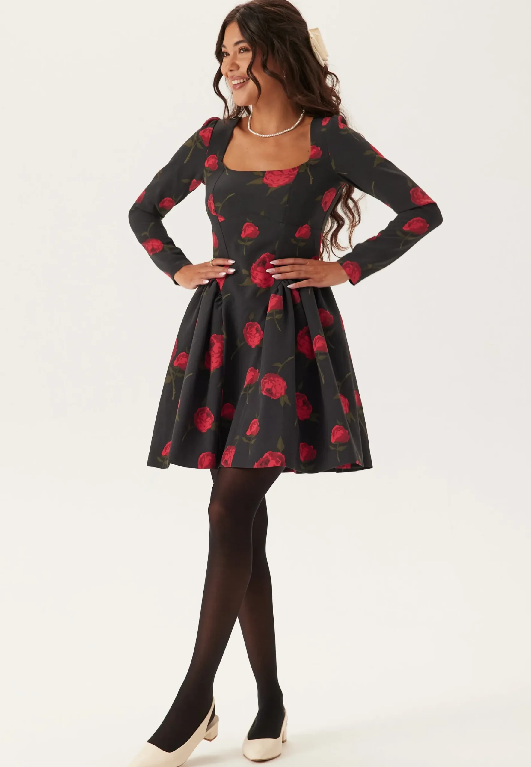 Volume Skirt Long Sleeve Mini Dress