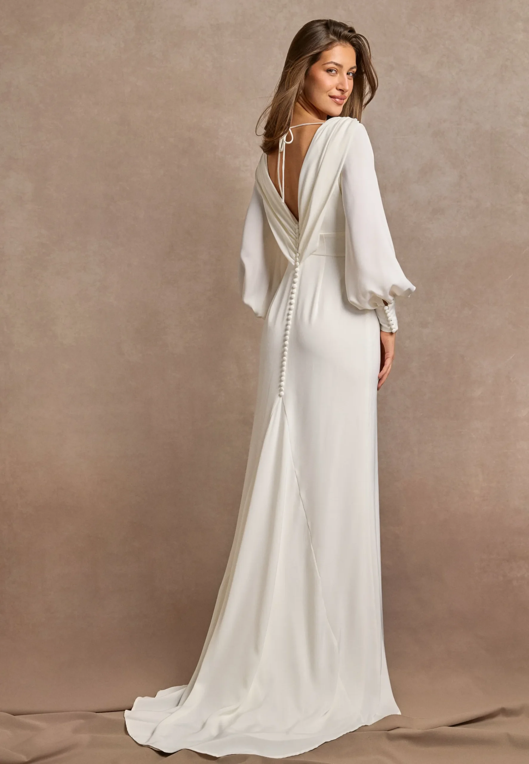 Waterfall Back Satin Wedding Gown