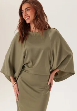 Wide Sleeve Satin Ankle Dress