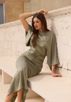 Wide Sleeve Satin Ankle Dress