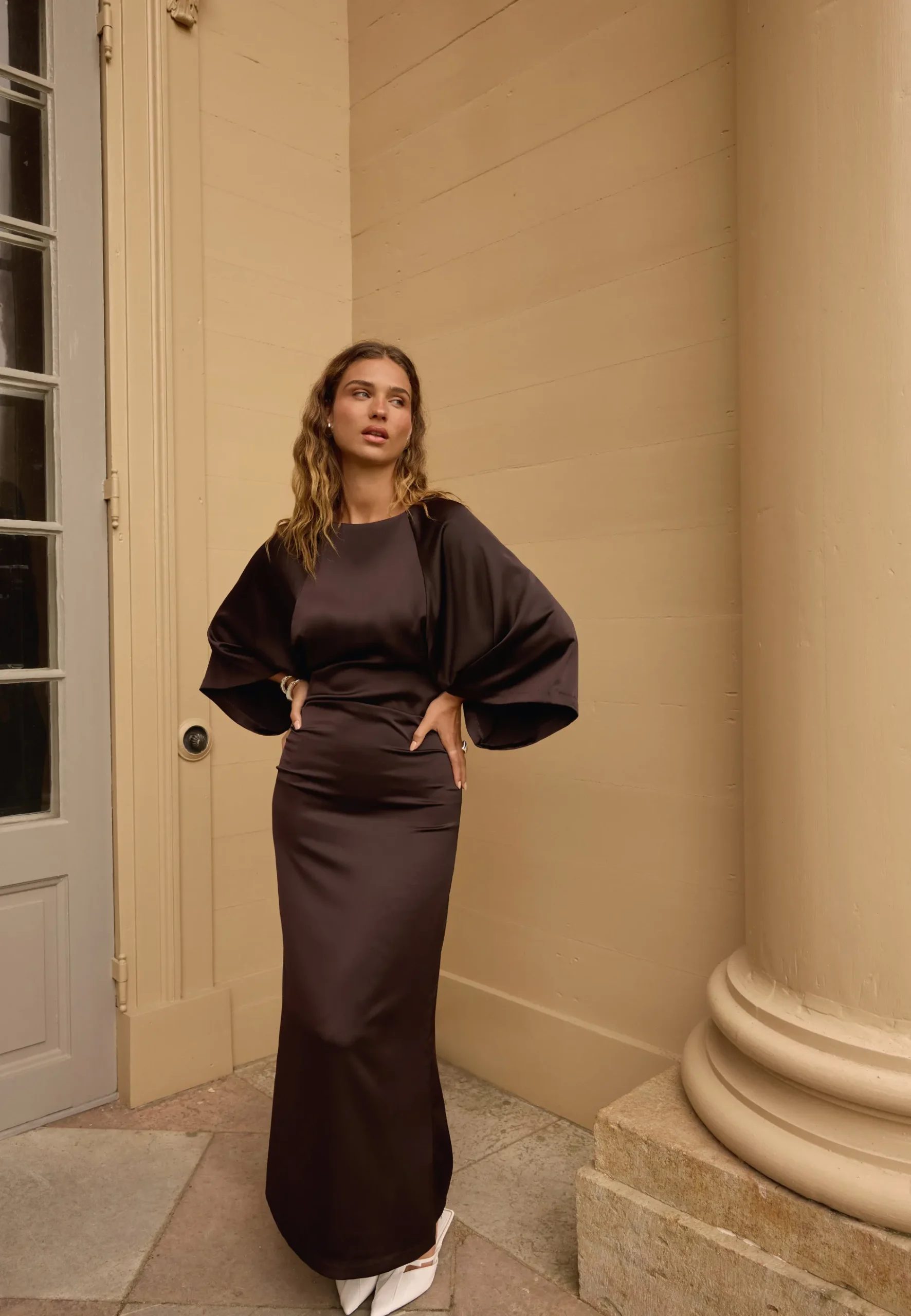 Wide Sleeve Satin Ankle Dress